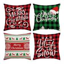 Christmas Pillow Covers 18x18 Set of 4 Red Green Xmas Decorative Throw Pillow...