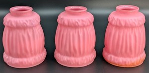 Set of 3 Antique Pink Satin Glass Linen Fold Drape Art Deco Shades 2-1/4” Fitter
