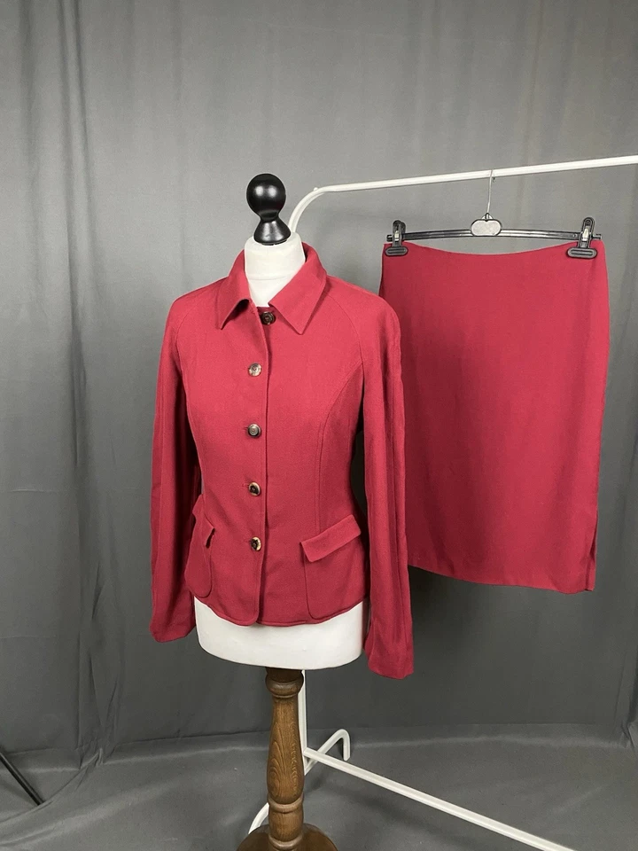 Salvatore Ferragamo Mujer Rosa Rojo 2 Piezas Lana Falda Traje Talla US 12 Foto 2 de 4