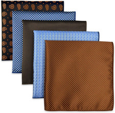 SHLAX WING Assorted 5 Pieces Mens Silk Pocket Squares Handkerchiefs Set Lot