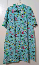 National Dress 1X Housecoat Birds Pockets Snap Front NEW