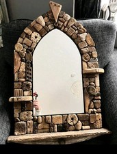 Drift Wood Arched Wall Hanging Mirror with Shelfs for Decoration Home Decor