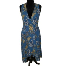 Allison Joy Sleeveless Floral V-Neck Wrap Midi Dress Size S Petrol High Low Boho