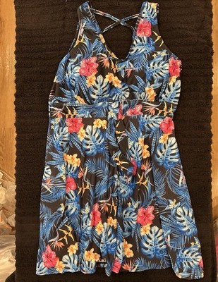 KATE KASIN Womens Blue Tropical Floral One Piece Swimsuit Racerback Criss-Cross