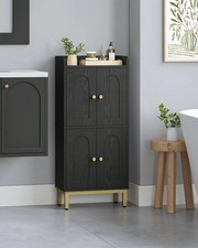 Black Slim Bathroom Storage Cabinet 18x37x83cm Free Standing Tall Unit
