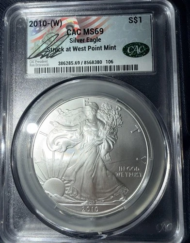 2010-W American Eagle Silver MS69 CACG - Ron Drzewucki Signature