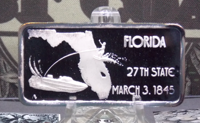 #ad *HAMILTON MINT* 1oz .999 Silver Bullion *FLORIDA* 27th State Art Bar ECCamp;C Inc. $115.00