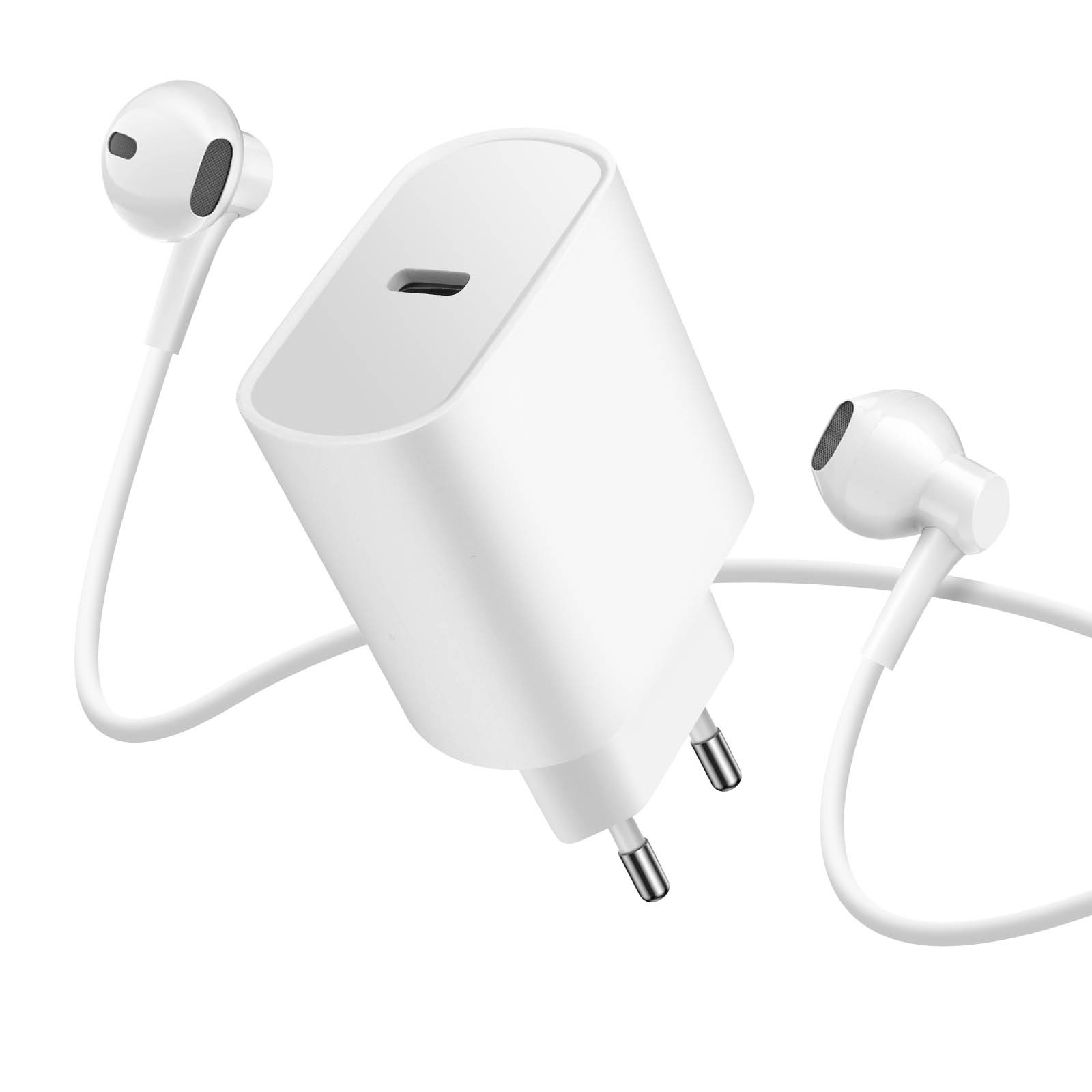Kit Écouteurs Filaire Jack et Chargeur USB-C 20W Idéal pour le Télétravail et les Trajets
