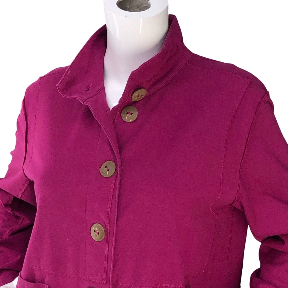 Jaqueta Buda Neon Feminina S Botão Frontal Algodão Elástico Magenta Suporte Gola - Imagem 2 de 4