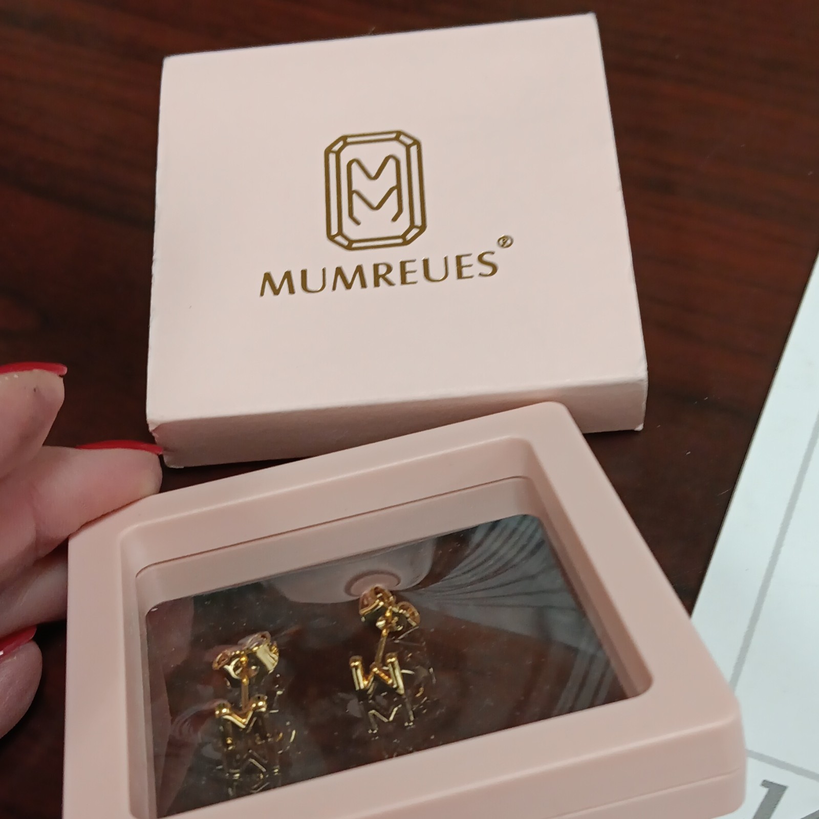 MUMREUES Gold Tone Letter M Stud Earrings Butterfly Back No Stone Metal