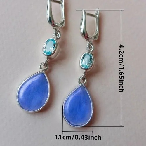 Water drop blue stone drop earrings women artificial stone jewelry e564-guyin - Picture 4 of 6