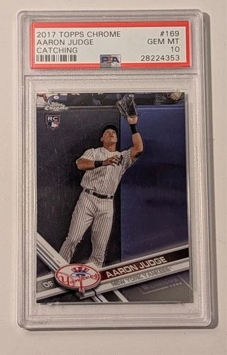 2017 TOPPS CHROME AARON JUDGE PSA 10 Gem Mint #169 ROOKIE Card RC Catching
