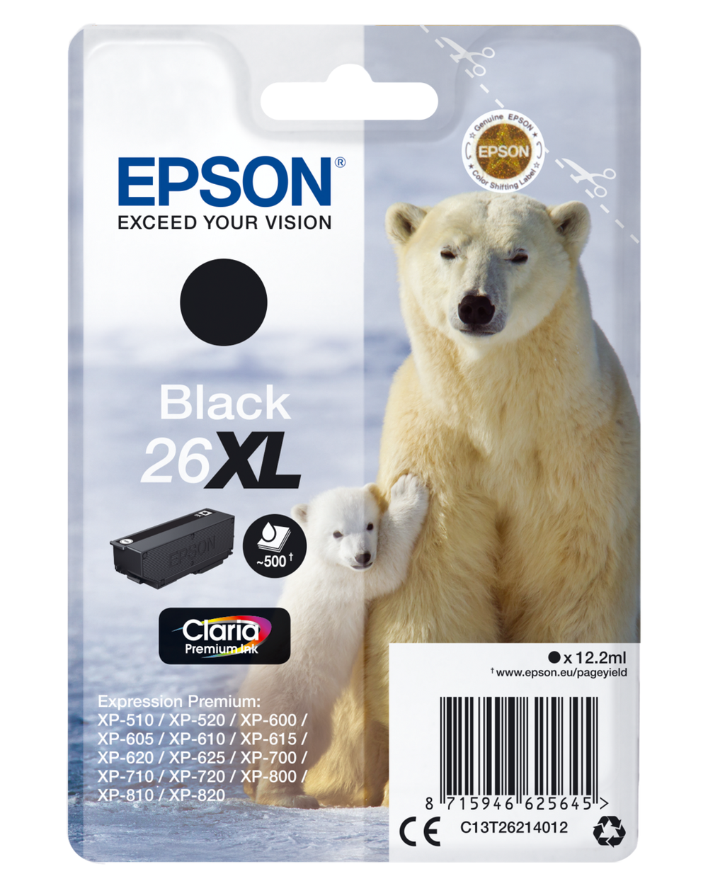 Genuine Epson 26XL Black Ink Cartridge C13T26214012