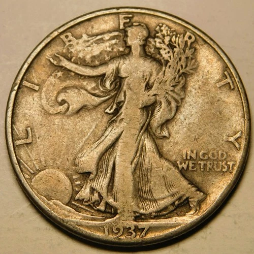 1937 D Walking Liberty Half Dollar 90% Silver F-VF   "As Pictured - Not Cleaned"
