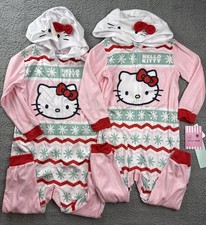 2x Sanrio Hello Kitty Girls Youth XS 4/5 One Piece Pajamas Hooded Union Suit
