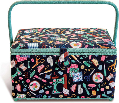 XL Navy Aqua Notions Sewing Basket - Perfect for All Your Crafting Needs!