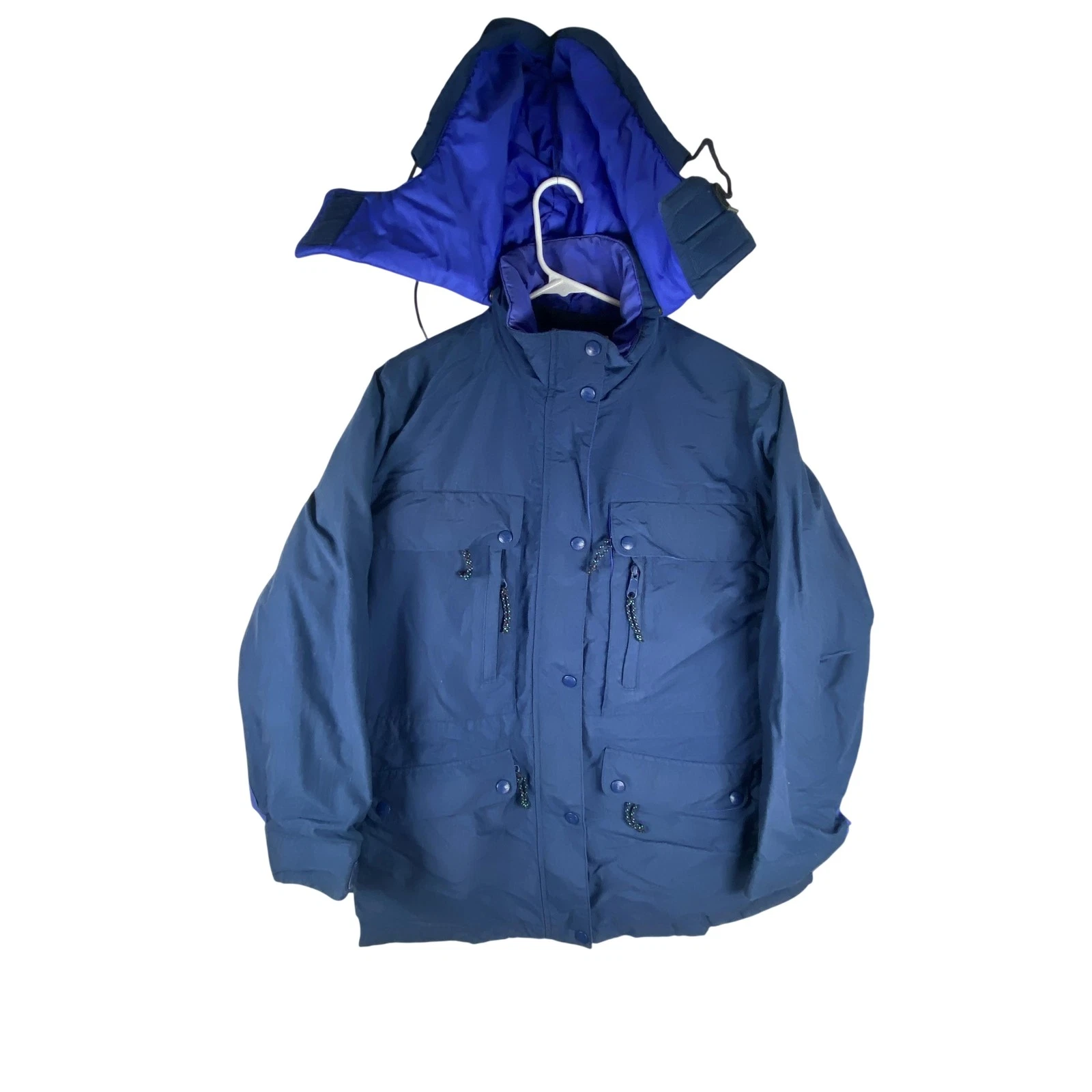 VTG L.L.Bean Jacket Mens XL Blue Hooded Nylon Ski Parka Wool Flannel Lined 80s