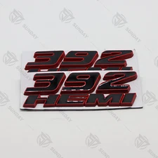 2x 392 Gloss black with Red Door Side Fender Emblem Badge 3D - Fits For 392 HEMI