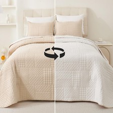 King Quilt Bedding Set - 3 Pieces Reversible Ultrasonic Quilt with Classic Pa...