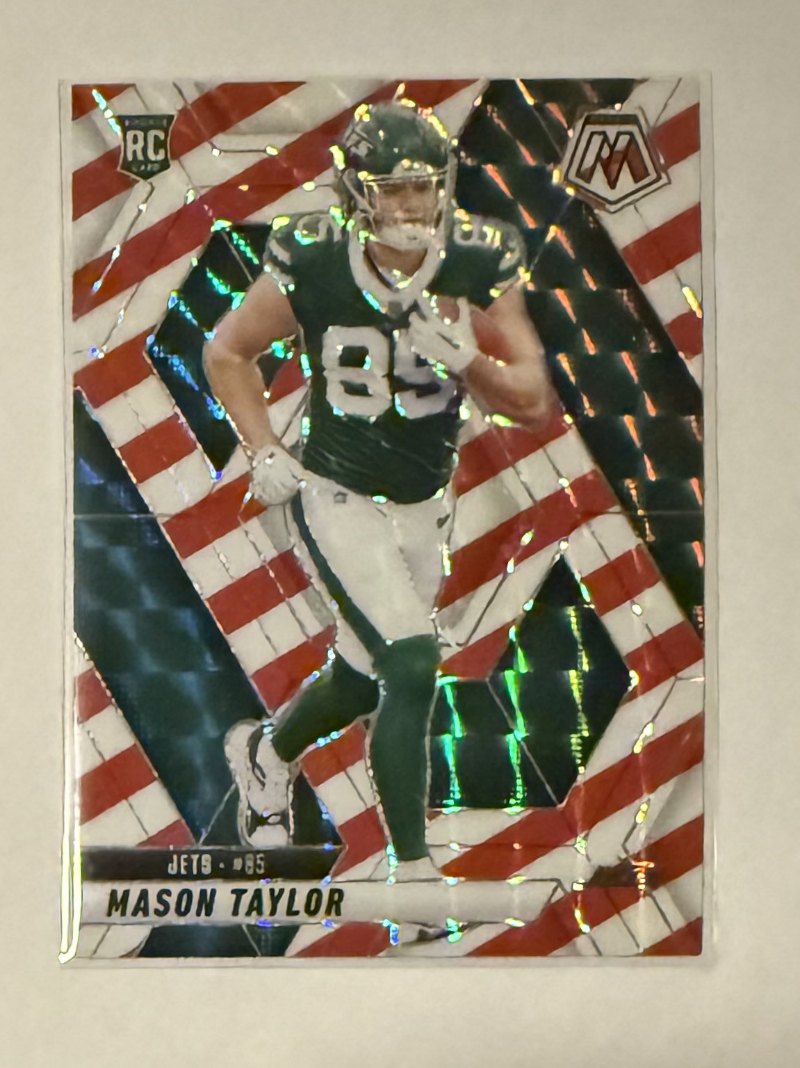 2025 Panini Mosaic Football Mason Taylor #324 RC Red & White Stripe Prizm Jets