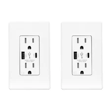 25-Watt 15 Amp Dual Type a and Type C USB Wall Duplex Outlet, Wall Plate Include