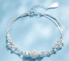 925 Sterling Silver plated bracelet with Three Balls On Top And Smaller Movable