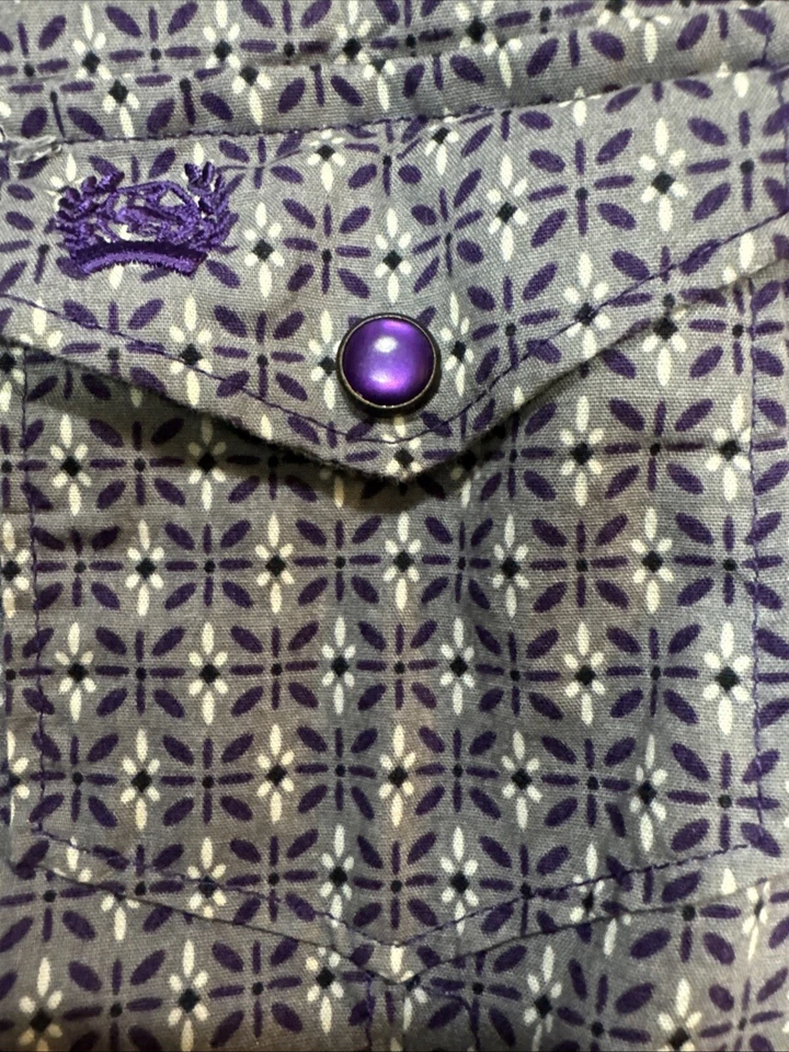 Camisa Cinch Youth Boys Roxa Botão para Cima Western Rodeio Geométrica Tamanho G/12 - Imagem 4 de 4