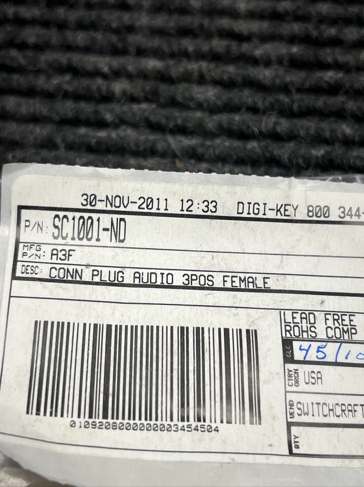 Nuevo Lote de 3 Switchcraft Conector Hembra 3 Pin Verde SC1001-ND Foto 2 de 4