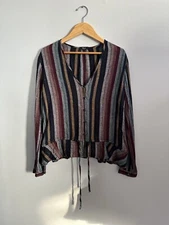 Rails Beaux Varadero Stripe Linen Blend Long Sleeve Blouse Women’s Size Small