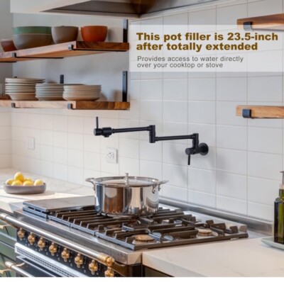 Pot Filler Faucet Wall Mount Kitchen Pot Filler Solid Brass with 2 Handle Faucet