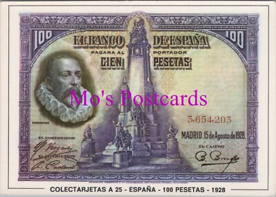 Geld Postkarte - Banknoten, Colectarjetas A25, Espana, 100 Peseten, 1928 -RR21434