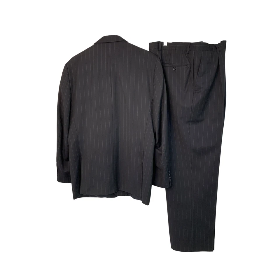 Костюм шерстяной мужской итальянский в тонкую полоску Zanetti размер 44L темно-синий б/у в отличном состоянии сделано в Италии 7258 - Изображение 3 из 4