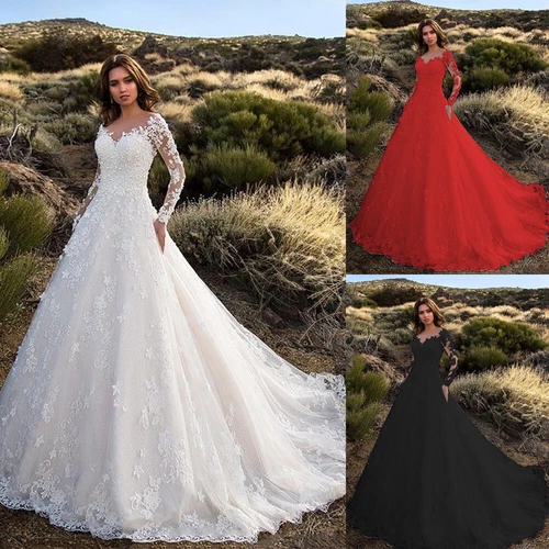 Women Lace Formal Wedding Prom Ball Gown Long Evening Party Bridesmaid Dress - Picture 4 of 12
