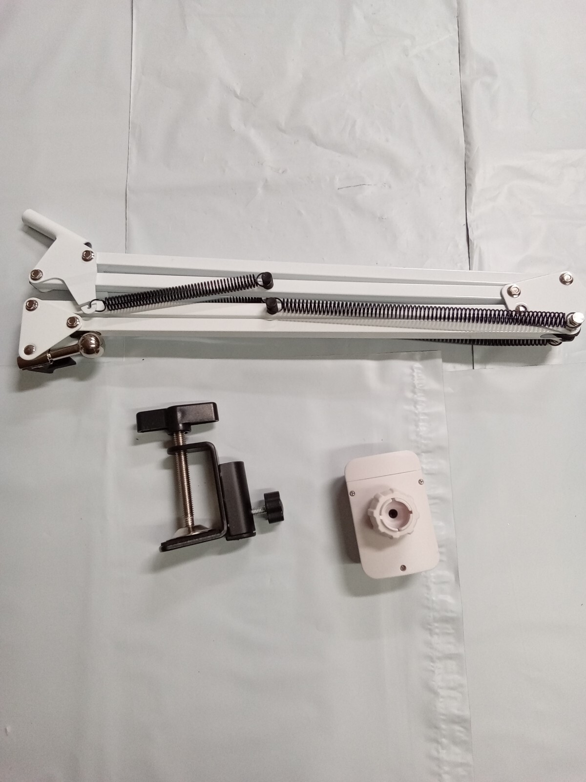 Microphone Arm Stand On A Flexible Boom Scissor (WHITE) Secure Desk Clamp Mount-image