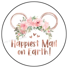 HAPPIEST MAIL ON EARTH MOUSE ENVELOPE SEALS LABELS STICKERS PARTY FAVORS