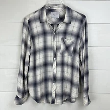 Rails Hunter Plaid Button-Up Shirt Women Medium Sterling White Soft
