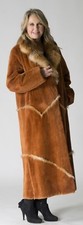 Clearance! Sheared Beaver Fur 52" Coat With Red Fox Fur Trim- Size 14