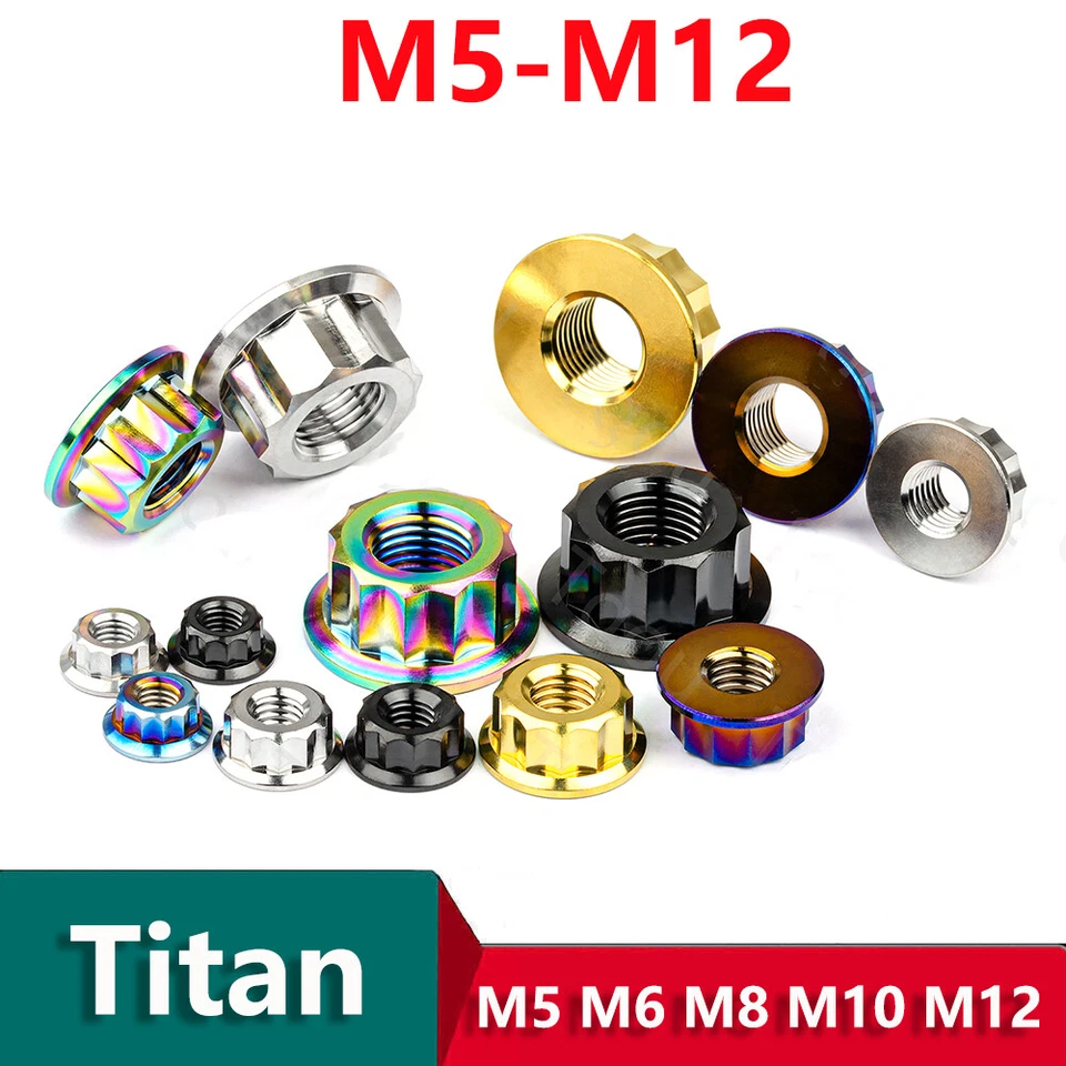 Titan Flanschmuttern 12-kant Muttern Bundmutter M5 M6 M8 M10 M12 für Motorrad