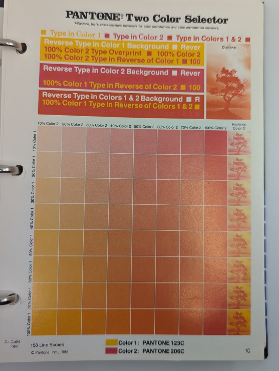 1985 Pantone Two Color Selector w/ 71 Coated & 71 Uncoated Pages