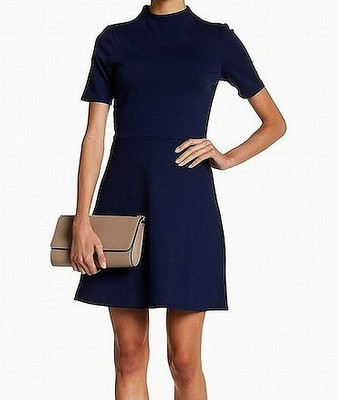 Dress The Vanity Room Blue Womens Mock Neck Fit and Flare Navy Casual Small $108