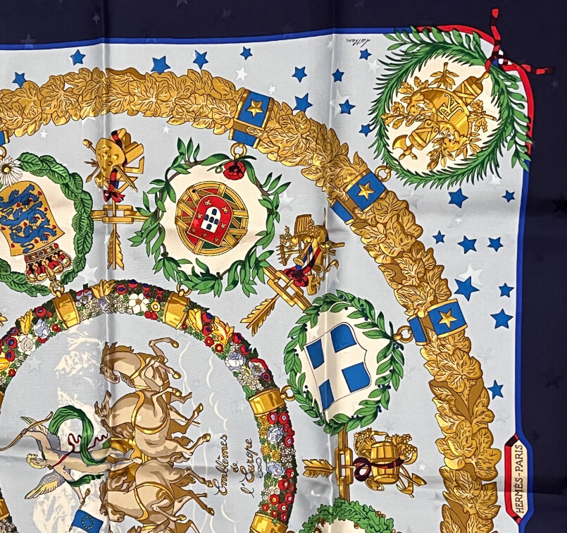 Authentic RARE! Hermes Emblemes De L'Europe Vintage 90cm Silk Scarf image 3