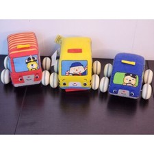Melissa  Doug Ks Kid Pullback Vehicle Soft Cloth Plush Fire Police Bus Lot of 3