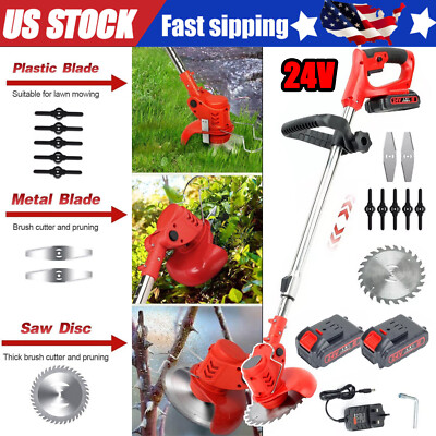 Electric Cordless Grass String Trimmer Lawn Edger Weed Wacker Cutter + 2 Battery