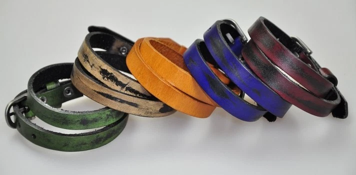 JS62 Cool Surfer Double Wrap Real Leather Men's Bracelet Wristband Cuff ORANGE - Image 2 of 2