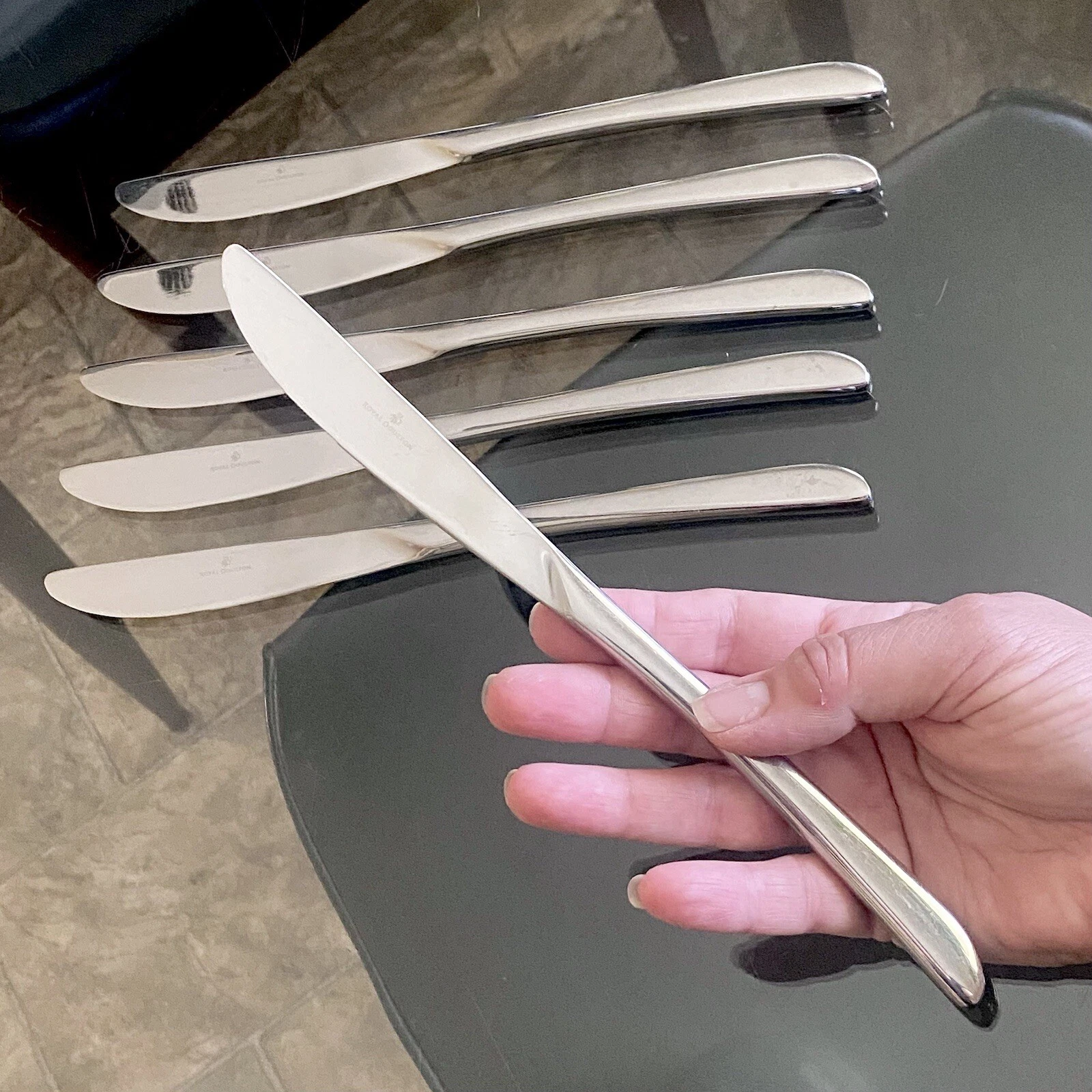 SET 6X Royal Doulton ELEGANT Long STAINLESS Steel DINNER Knives - 24.5cms
