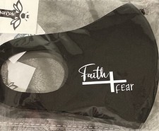 1 layer Face Mask Faith Over Fear Cross Stretchy Lightweight UPick  black gray