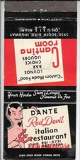 Vintage Dante Red Devil Restaurant Miami Easel Back matchbook cover