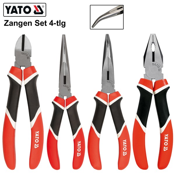 Zangen Kombizange Spitzzange Seitenschneider Flachrundzange Set 4-Tlg Zangenset-image