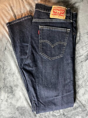 LEVI'S 510 MENS 33W 32L JEANS BLUE LEATHER LOGO 5 pockets zip