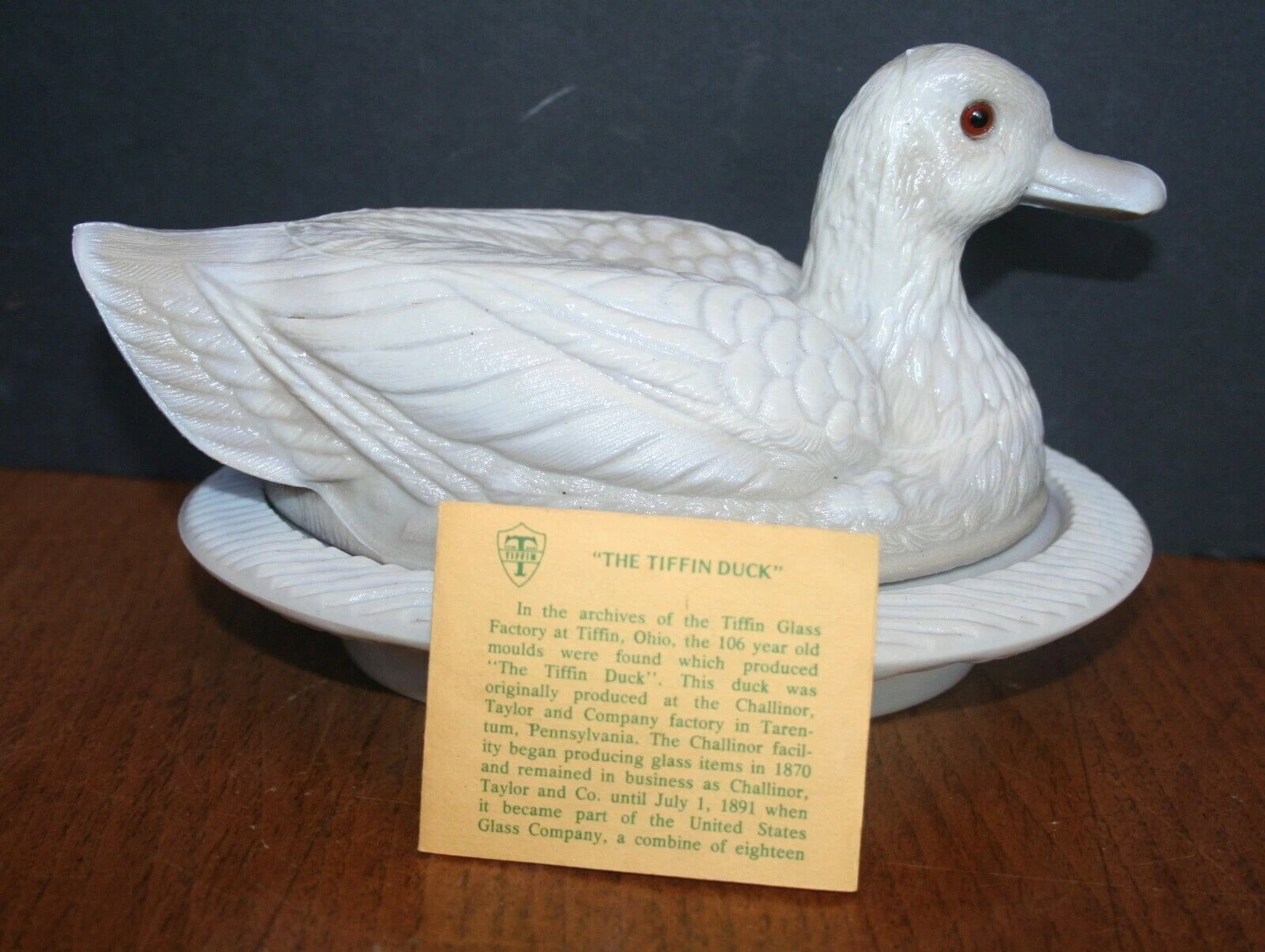 VTG TIFFIN Duck Butter Dish Wavey Gray Milk Glass Glass Eyed 1950s